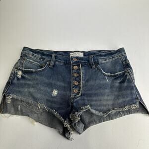 Free People Distressed Denim Shorts - Blue